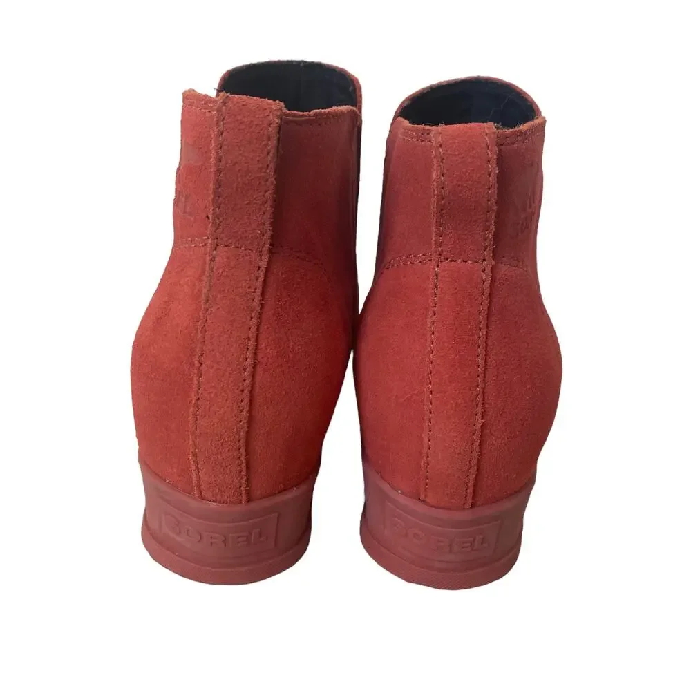 SOREL Waterproof Suede Leather Evie Pull On Wedge Ankle Bootie WARP RED 9.5